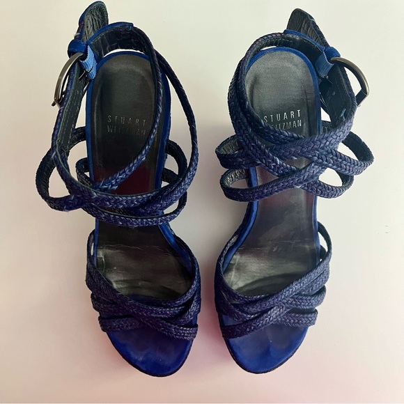 Stuart Weitzman Blue Suede Espadrille Wedges Size 8.5 - Picture 5 of 14